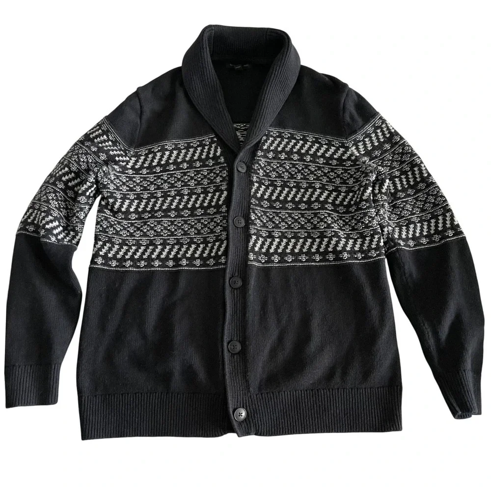 Banana‎ Republic Men's Shawl Collar Nordic Cardigan Sweater Navy White L